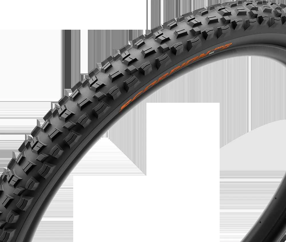 Pirelli Scorpion Enduro M 29 x 2.6, kietos sienelės, 60 tpi, SmartGRIP Gravity, oranžinės
