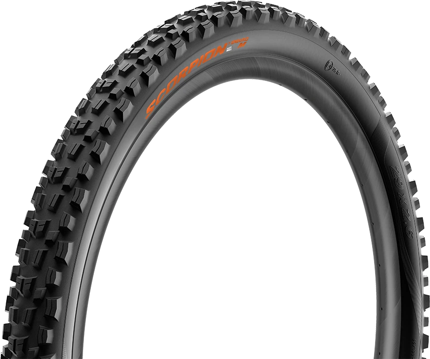 Pirelli Scorpion Enduro M 29 x 2.6, kietos sienelės, 60 tpi, SmartGRIP Gravity, oranžinės