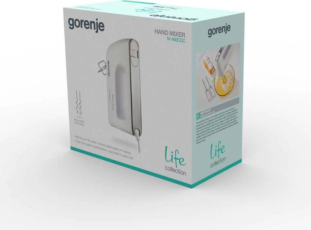Plakiklis Gorenje | Hand Mixer | M460CDC | Hand Mixer | 460 W | Greičių skaičius 5 | Turbo mode | Baltas