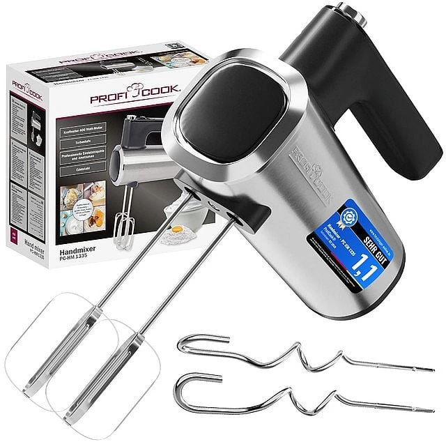 Profi Cook ProfiCook rankinis plakiklis 400 W su 5 greičiais, Turbo ir plieniniais antgaliais PC-HM 1335
