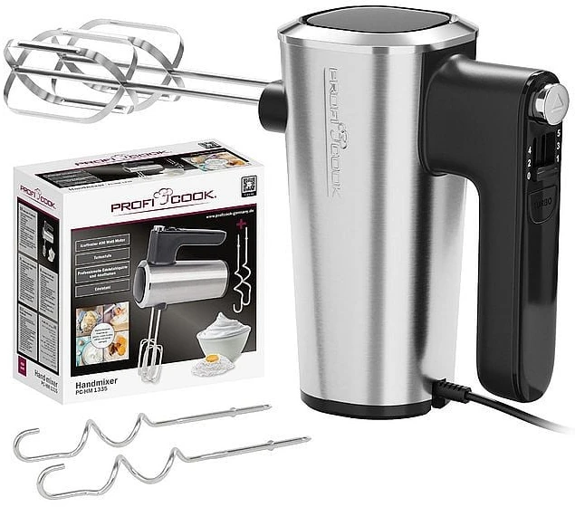 Profi Cook ProfiCook rankinis plakiklis 400 W su 5 greičiais, Turbo ir plieniniais antgaliais PC-HM 1335