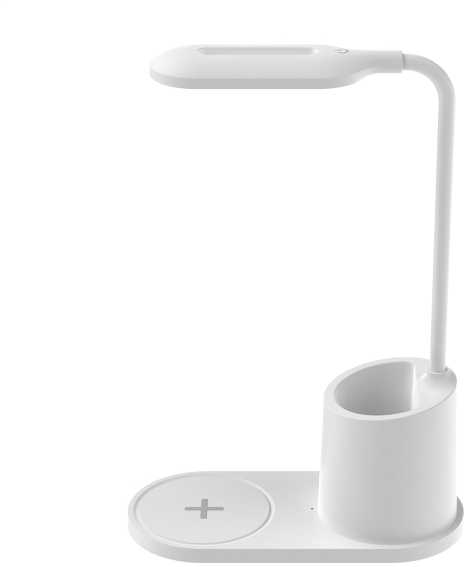 Platinet PDL1930W kompaktiško dydžio, pakreipimo reguliavimo LED stalinė lempa su Qi belaidžiu 10W įkrovikliu Baltas