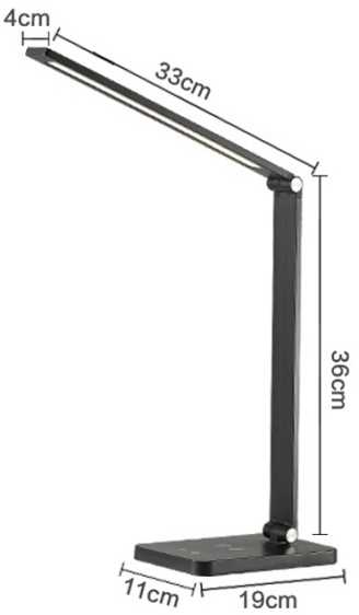 Stalinė lempa Platinet PLATINET DESK LAMP LAMPKA BIURKOWA 10W, aliuminio, WIRELESS CHARGING, 3-STEP DIMMING, 5-STEP COLOR SET, juoda [46024]