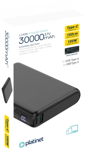 Powerbank Platinet PMPB30DL301B 30000mAh juoda