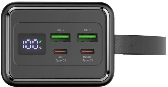 Išorinė baterija POWER BANK Platinet Flashlight 60000mAh (4xUSB; 2xType-C; usb-C cable; 65W) juoda