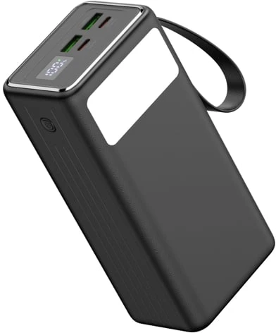 Išorinė baterija POWER BANK Platinet Flashlight 60000mAh (4xUSB; 2xType-C; usb-C cable; 65W) juoda