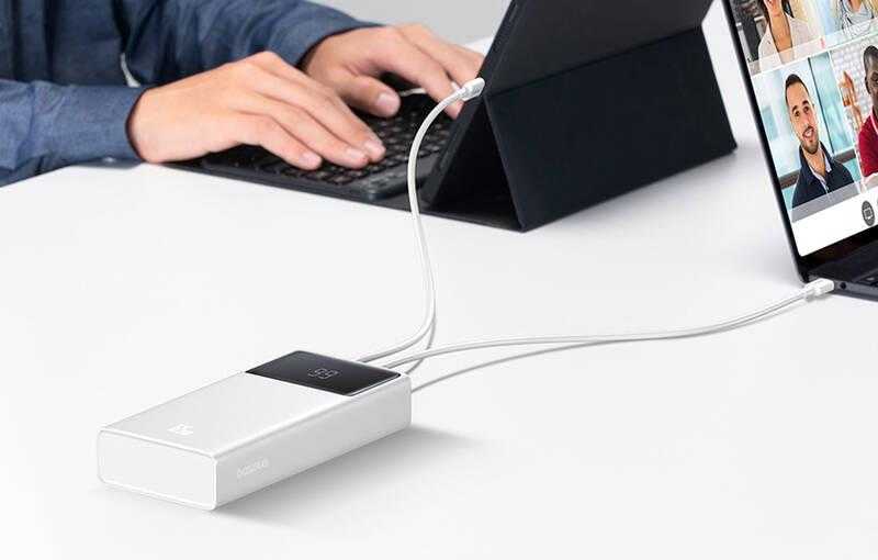 Power Bank Baseus Star-Lord, 20000mAh 65W + USB – USB-C laidas (baltas)