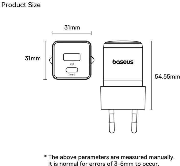 Baseus Palm 30W USB-C USB-A - balta