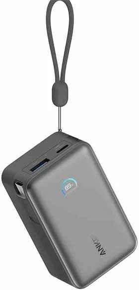 „Anker Nano“ išorinė baterija, 45 W, su integruotu ištraukiamu USB-C laidu | A1638H11 | 10000 mAh | Juodas