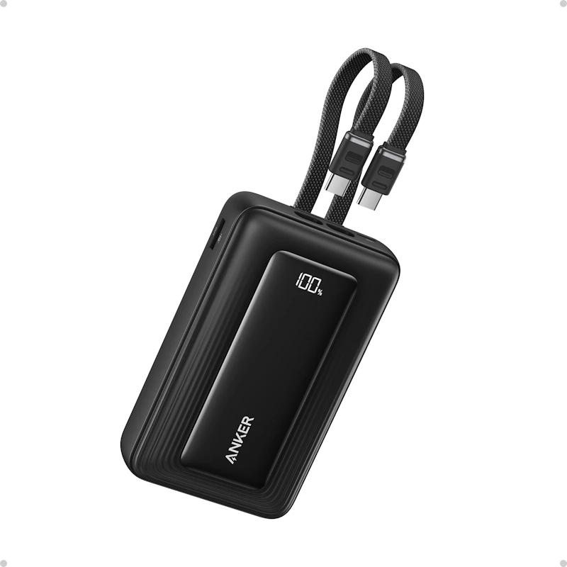 „Anker Zolo“ išorinė baterija (45 W, įmontuoti du USB-C laidai) | 20000 mAh | Juodas