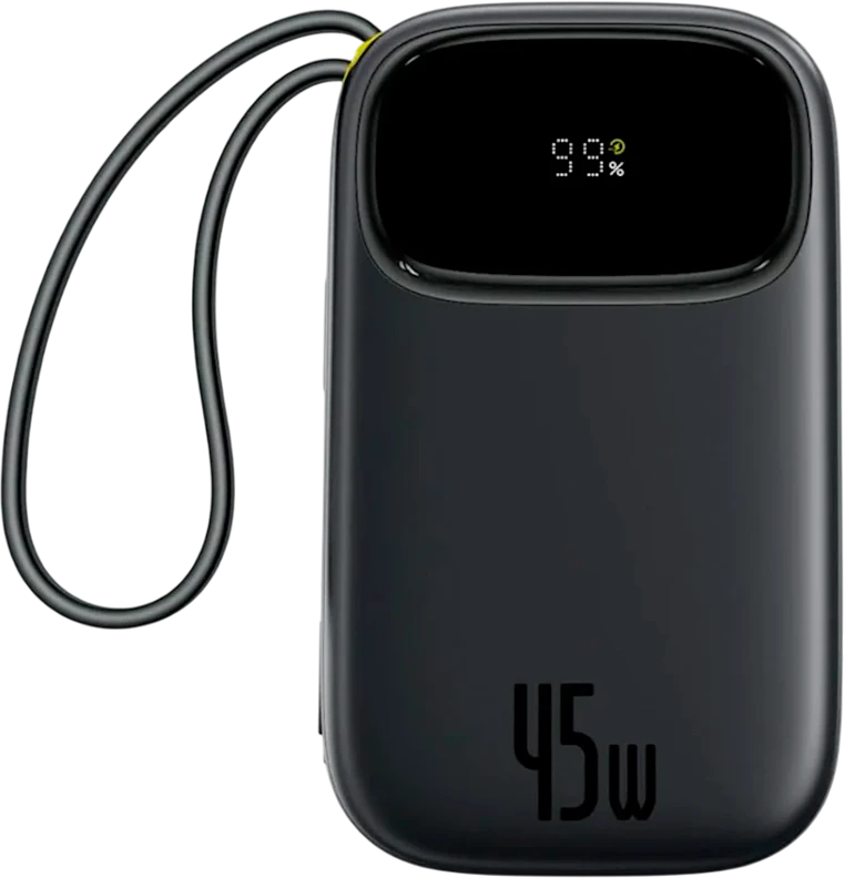 Baseus EnerFill FC31 20000mAh 45W išorinė baterija su ekranu, USB-C ir „Lightning“ laidais - Juodas