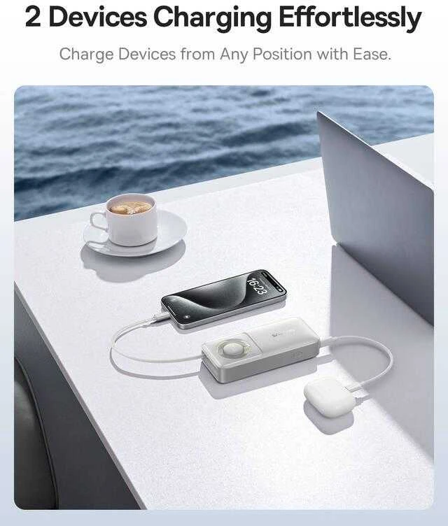 Baseus „Free2Pull“ 10000 mAh 30 W išorinė baterija su USB-C prievadu ir ištraukiamu USB-C laidu – pilkos spalvos