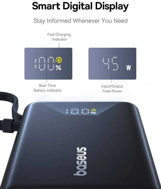 Powerbank Baseus PicoGo Digital Ekranas 10000mAh 45W (juoda)