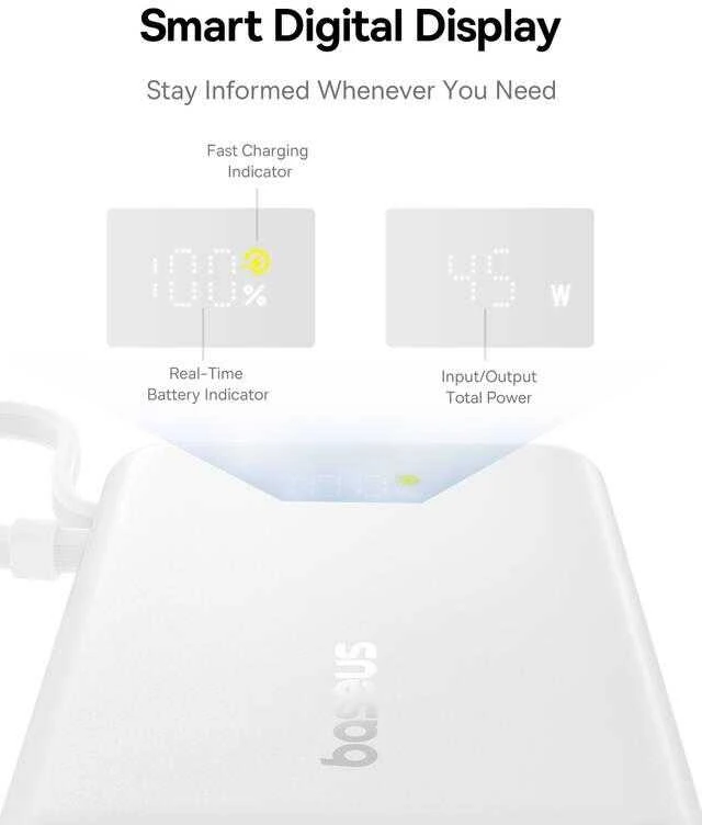 Baseus PicoGo Digital Ekranas 10000 mAh 45W balta