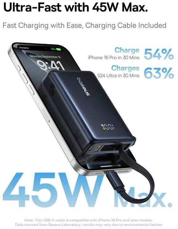 Powerbank Baseus PicoGo Digital Ekranas 10000mAh 45W (juoda)