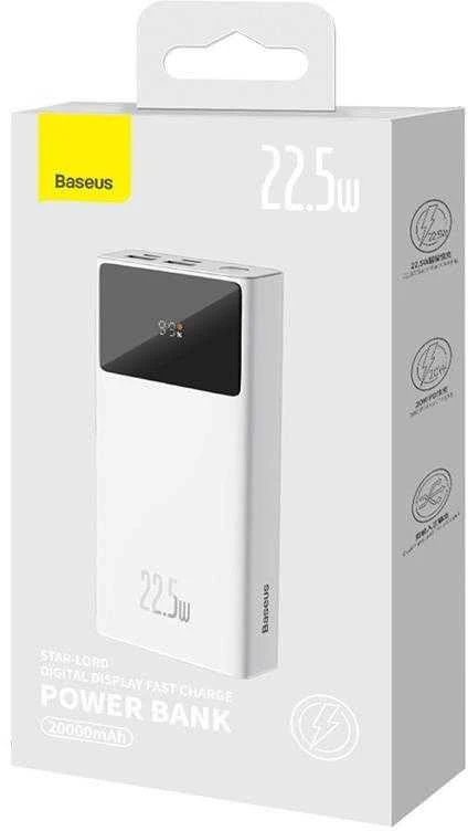 „Baseus Star-Lord Powerbank“, 20 000 mAh, 2 x USB, USB-C, 22,5 W (balta)