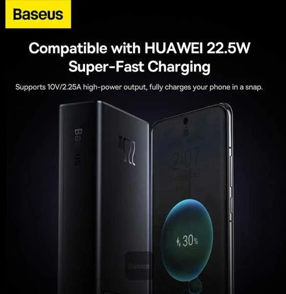 Baseus Star-Lord Powerbank, 30 000 mAh, USB, USB-C, 22.5 W (fekete)