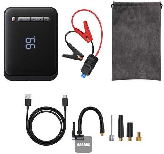 Išorinis akumuliatorius/starteris + kompresorius 2in1 Baseus Super Energy automobilinis Jump Starter, 8000mAh, 1000A USB - juodas