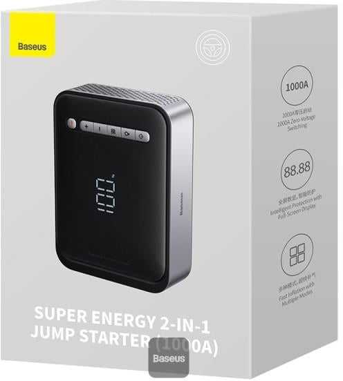 Išorinis akumuliatorius/starteris + kompresorius 2in1 Baseus Super Energy automobilinis Jump Starter, 8000mAh, 1000A USB - juodas