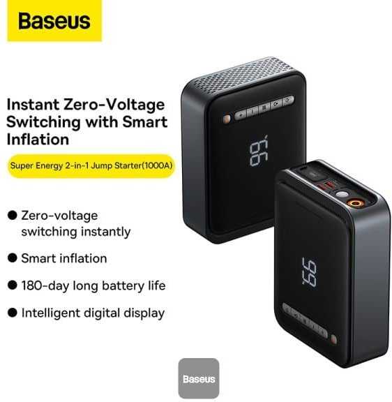Išorinis akumuliatorius/starteris + kompresorius 2in1 Baseus Super Energy automobilinis Jump Starter, 8000mAh, 1000A USB - juodas