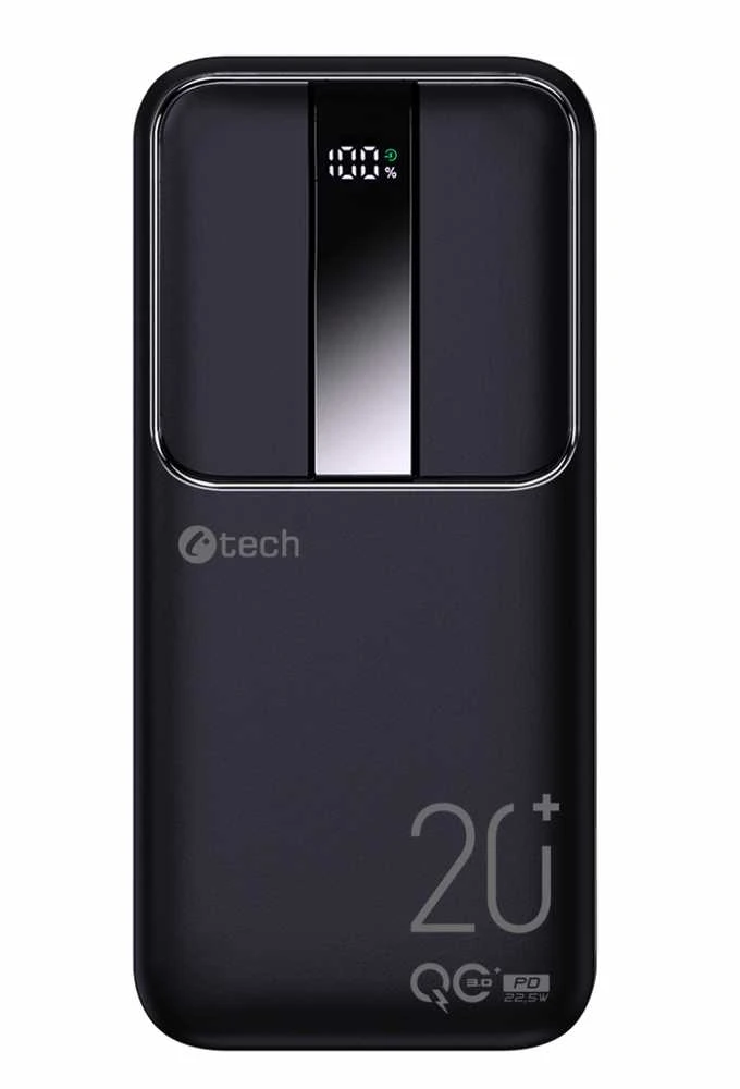 C-tech Powerbank 20000mAh, Li-Pol, 22,5W, USB-C / USB-A / mikro USB