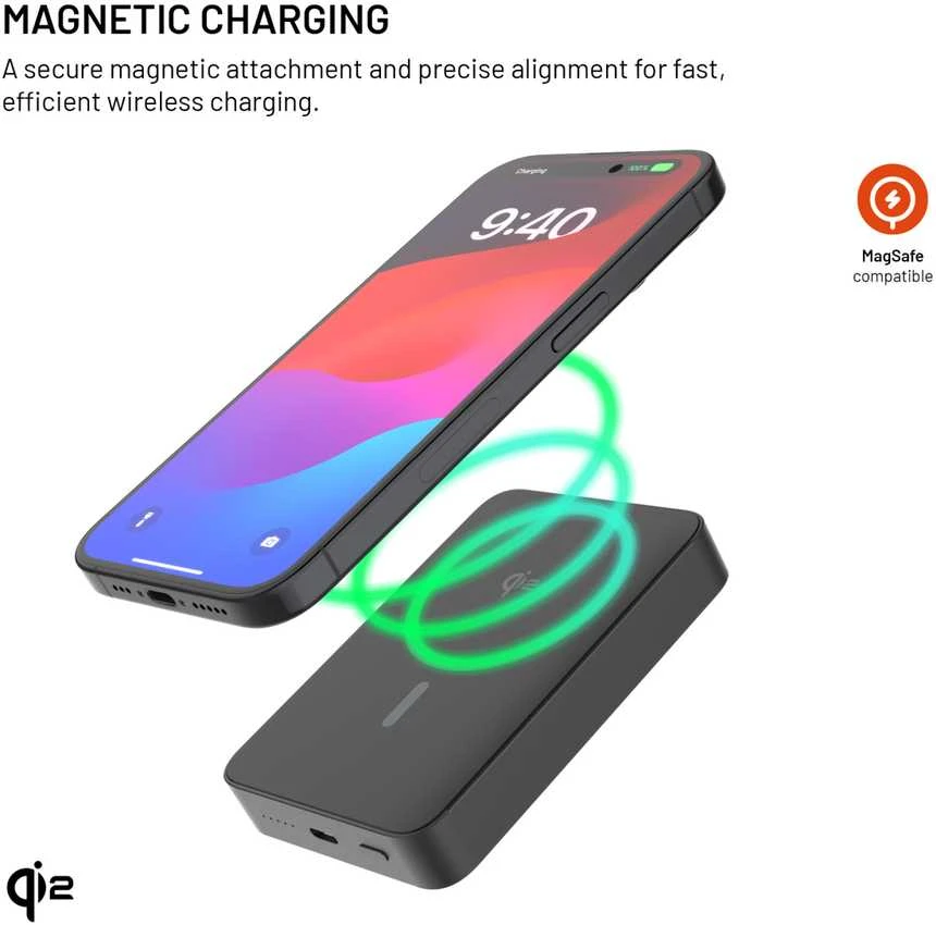 Fixed MagZen 10 Crystal Qi2 standard 10 000 mAh juodas