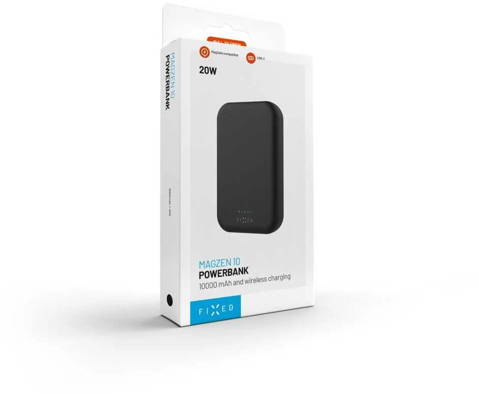 Fixed Fiksuotas | MagZen (2 kartos) su belaidžiu įkrovimu ir MagSafe palaikymu Power bank | FIXZENM2-10-BK | 10000 mAh | USB-C: 5 V / 2 A, 9 V / 2,22 A, 12 V / 1,67 A (maks. 20 W) | Juodas