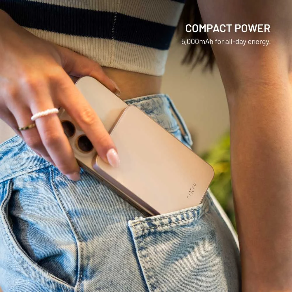 Fixed Fiksuotas „MagZen 5 Crystal Qi2 5000 mAh 20W“ rožinis
