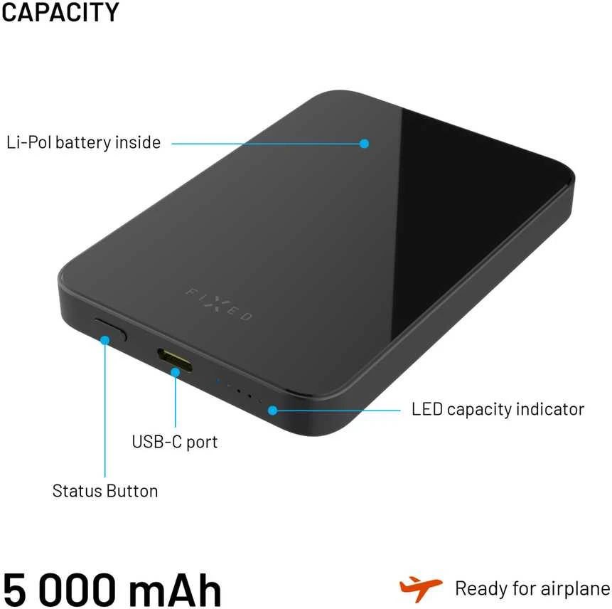 Fixed MagZen 5 Crystal Qi2 5000 mAh 20W juodas