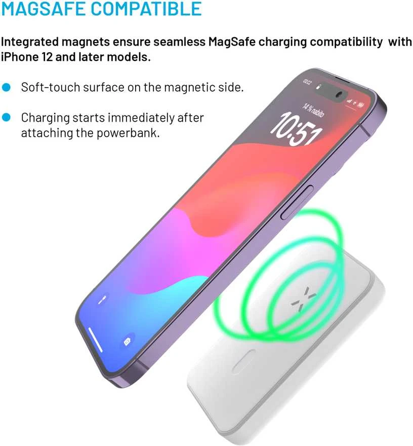 Fixed Fiksuotas MagZen Power Bank | FIXZENM-6-WH | 6000 mAh | USB-C | Baltas