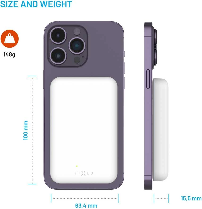 Fixed Fiksuotas MagZen Power Bank | FIXZENM-6-WH | 6000 mAh | USB-C | Baltas