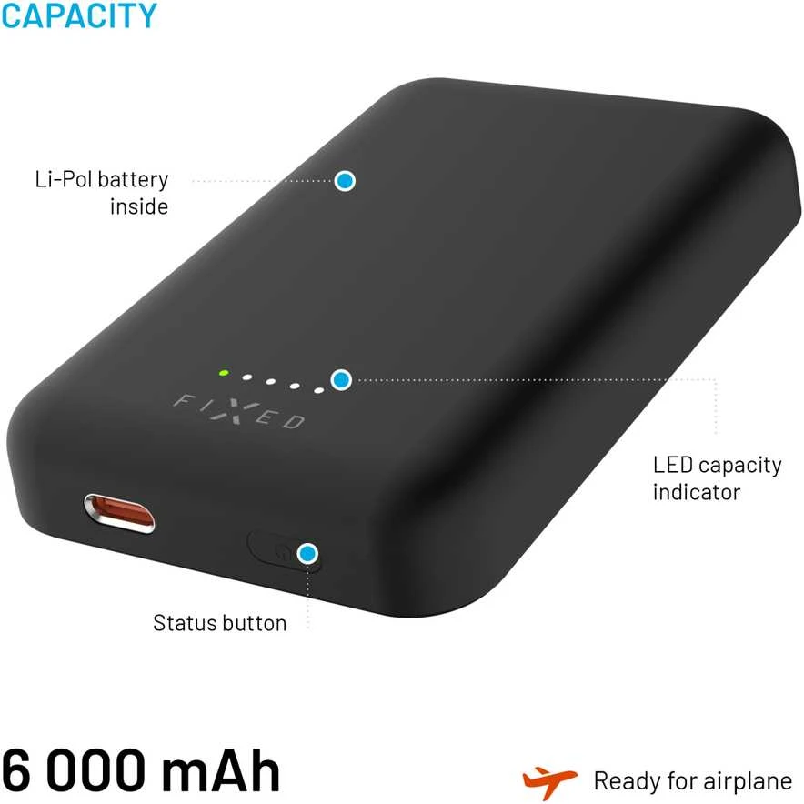 Fixed Power bank | MagZen | 6000 mAh | Juodas