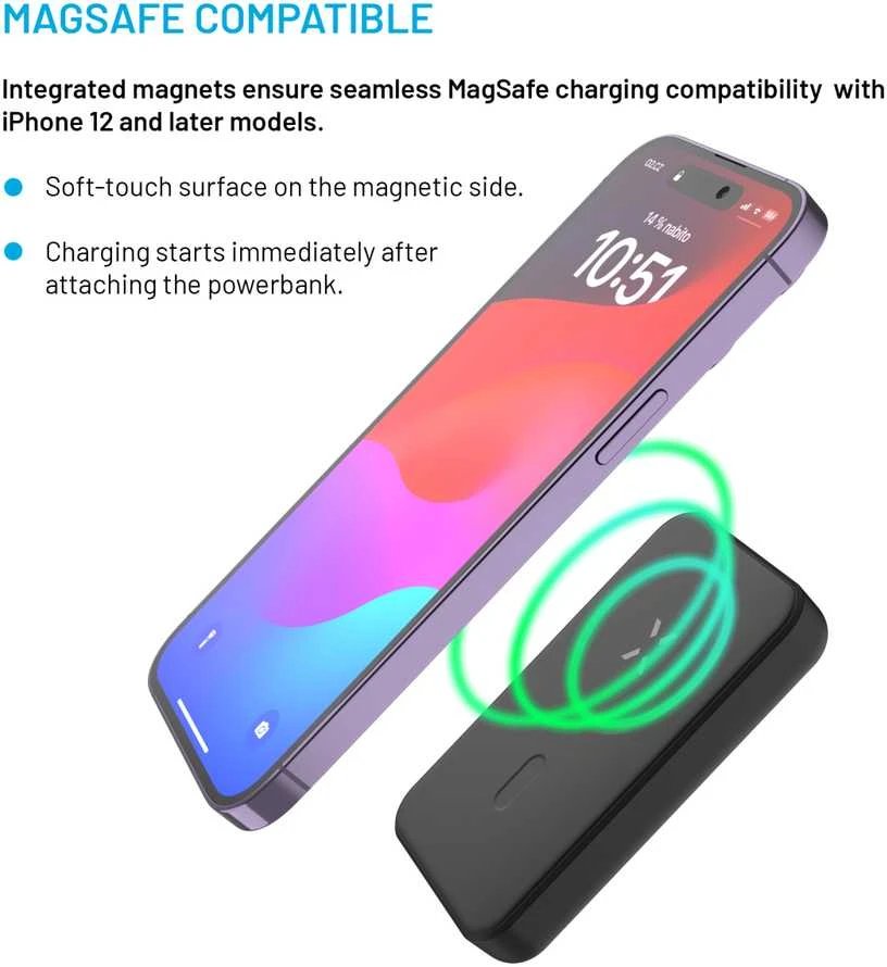Fixed Power bank | MagZen | 6000 mAh | Juodas