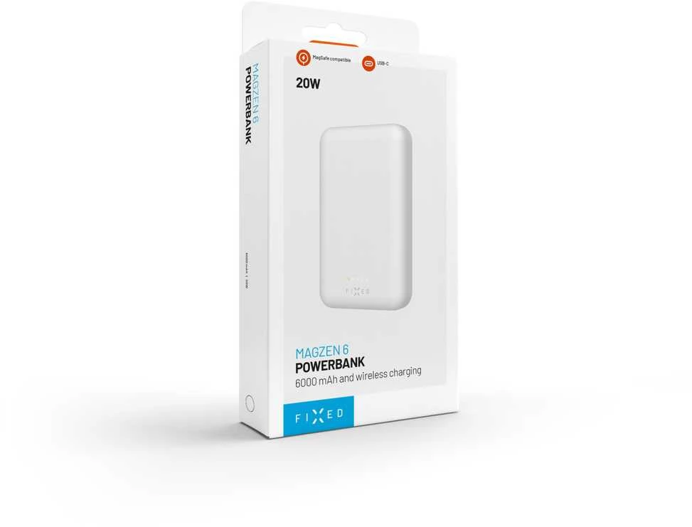 Fixed Fiksuotas MagZen Power Bank | FIXZENM-6-WH | 6000 mAh | USB-C | Baltas