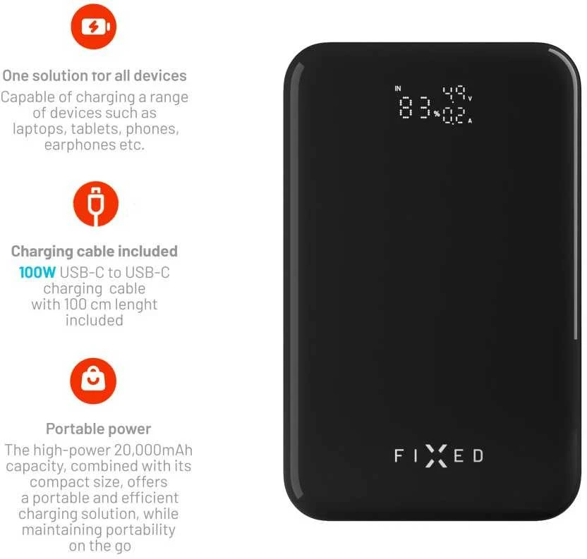Fixed Ištaisyta | Zen 20 Pro su LCD ekranu Power bank | FIXZENP-20-BK | 20000 mAh | Juodas