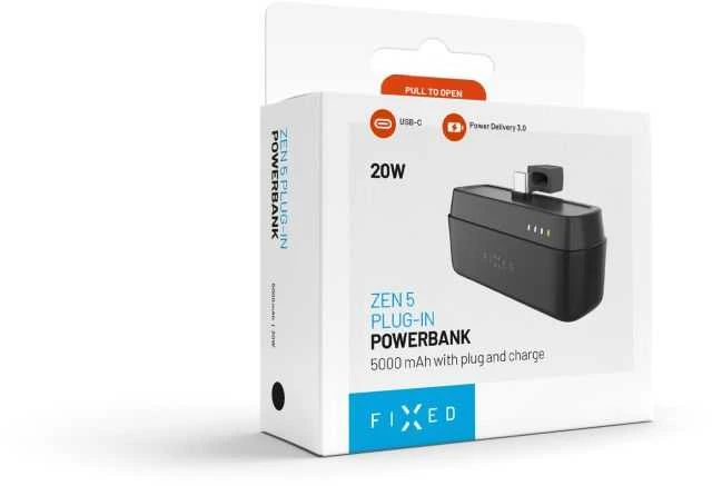 Fixed | Zen 5 Plug-in 20W Powerbank | FIXZEN-5PL-BK | 5000 mAh | USB-C: DC 5V/3A, 9V/2.22A, 12V/1.67A 20W MAX | Juodas