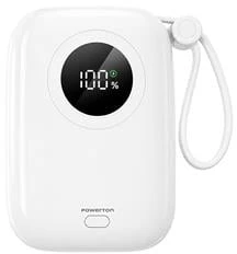 „Powerton ENERGY Baltas EDITION“ išorinė baterija 10000mAh, 2x USB-C, 22,5W, integruoti laidai, balta
