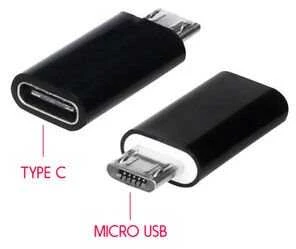Juodi USB-C į mikro-USB adapteriai su žymėjimu