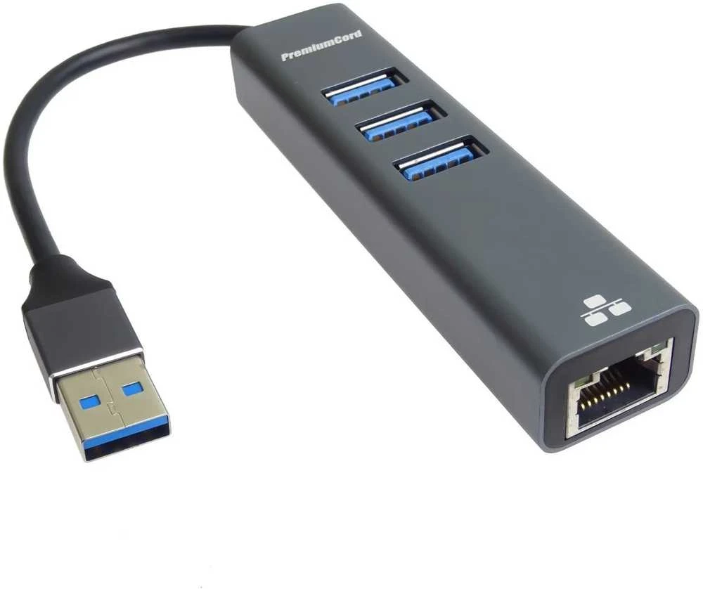 PremiumCord USB adapteris su 3x USB 3.0 ir LAN prievadu