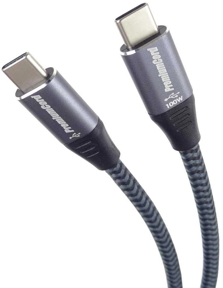 PREMIUMCORD kabelis USB-C M/M, 100W 20V/5A 480Mbps medvilnės pynė, 1m