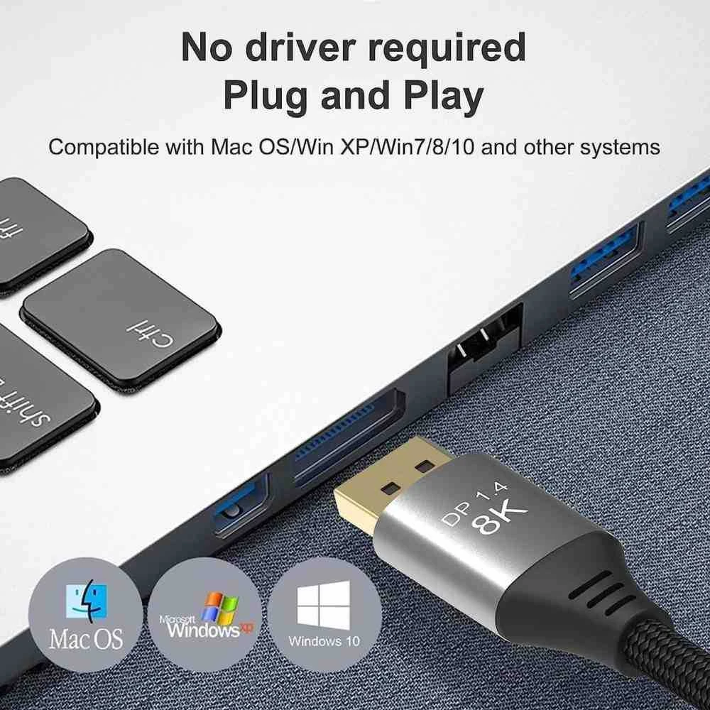 „PremiumCord DisplayPort 1.4“ jungiamasis kabelis, 32.4Gbit/s, 8K raiška, metalinės ir auksu dengtos jungtys, 1.5m