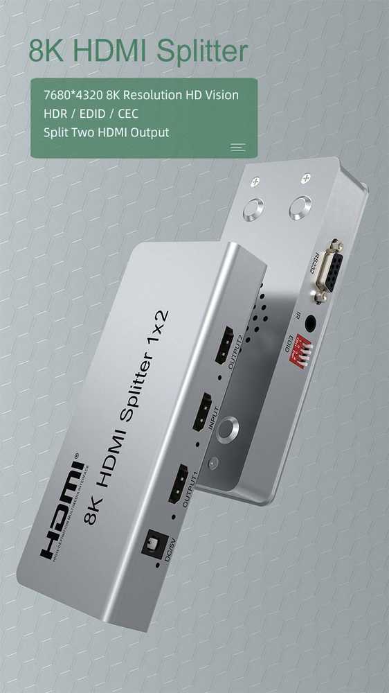 „PremiumCord“ HDMI 2.1 skirstytuvas 1-2 prievadams, 8K@60Hz, 4K@120Hz, 1080p, HDR