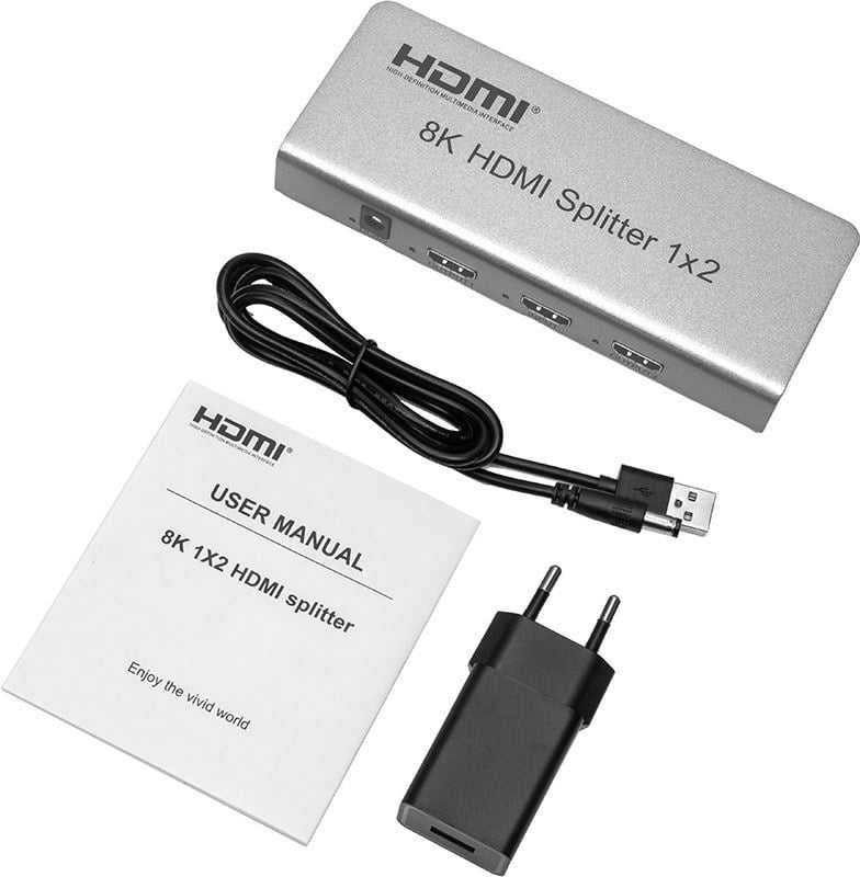 „PremiumCord“ HDMI 2.1 skirstytuvas 1-2 prievadams, 8K@60Hz, 4K@120Hz, 1080p, HDR
