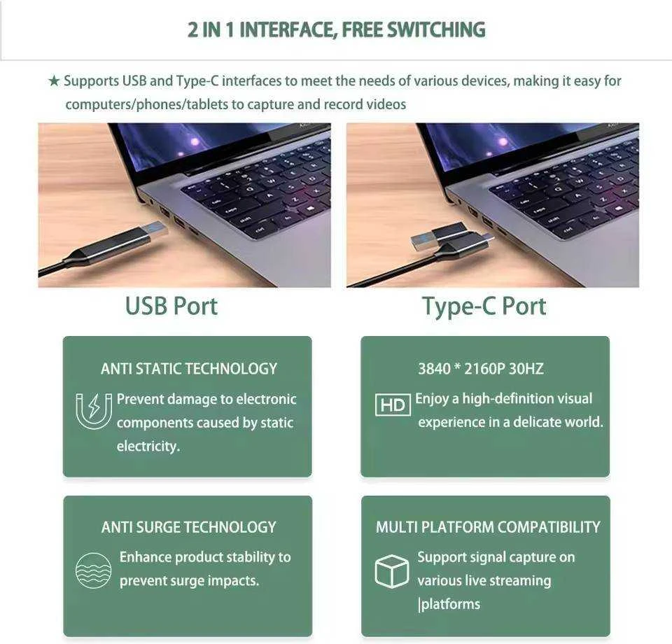 PREMIUMCORD HDMI fiksavimo/įrašymo įrenginys vaizdo / garso signalui įrašyti į kompiuterį su USB 3.0 ir USB-C jungtimi