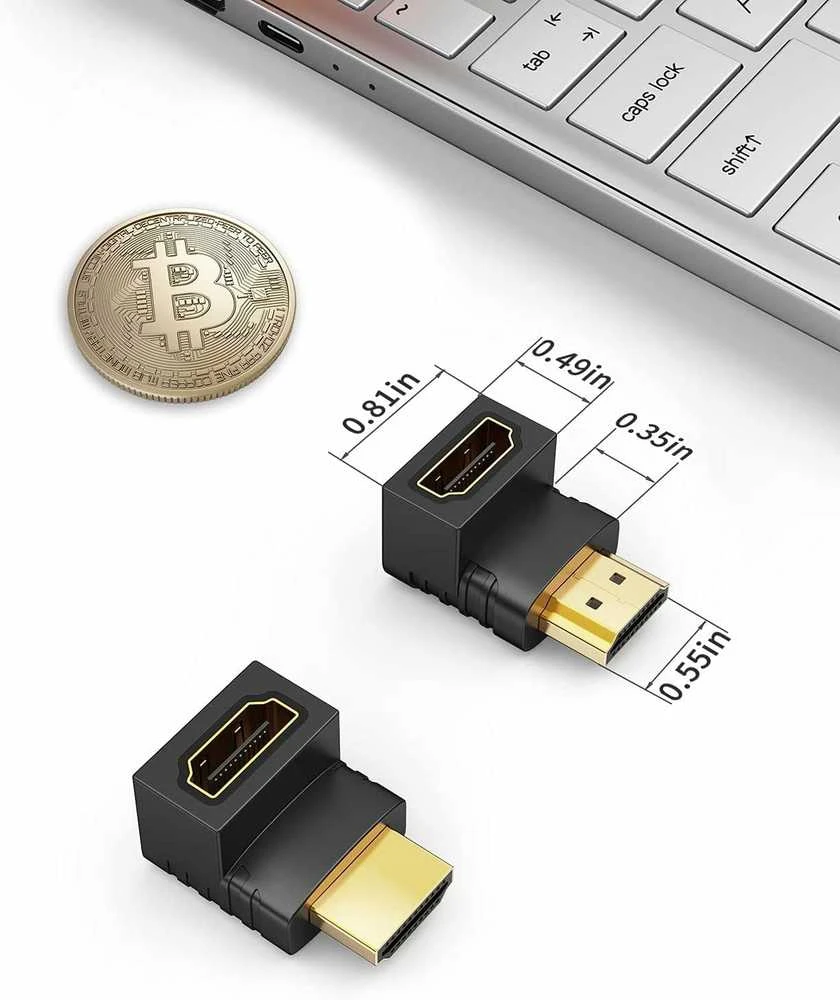HDMI 90 laipsnių kampinis adapteris su matmenimis