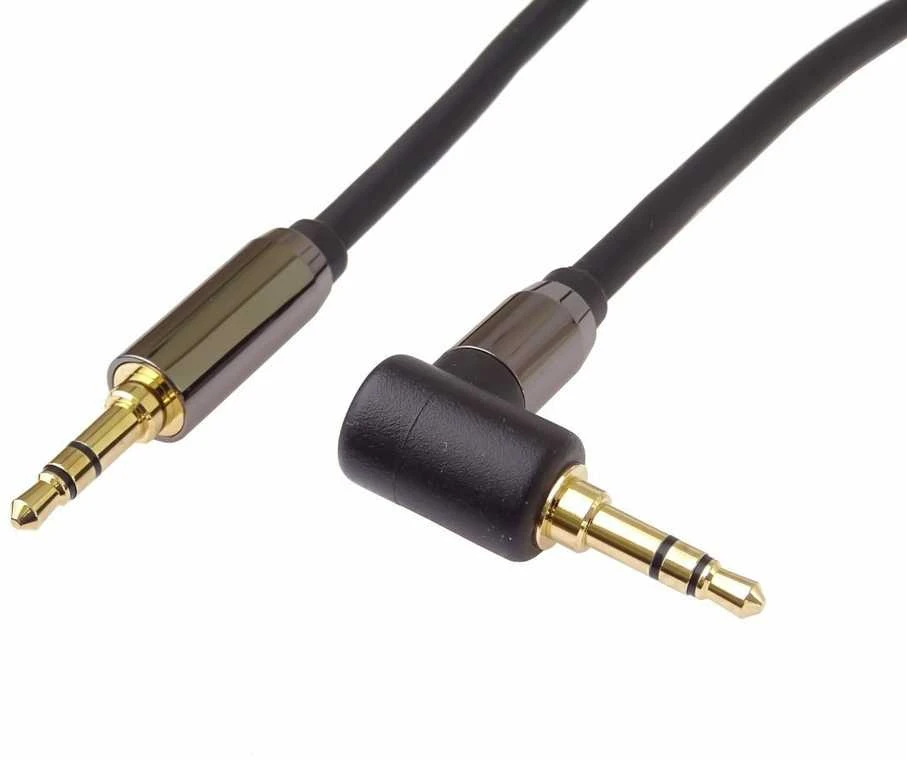 „PremiumCord HQ“ ekranuotas kabelinis stereofoninis lizdas 3,5 mm – 3,5 mm lizdas, 90° išlenktas 5 m