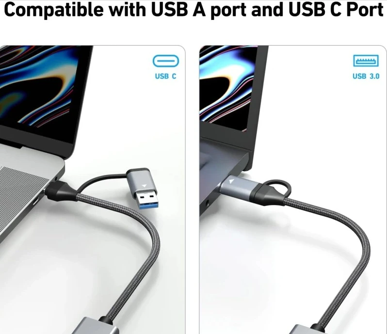 PremiumCord ku31ether07 – USB-C į USB-A adapteris, 15 cm