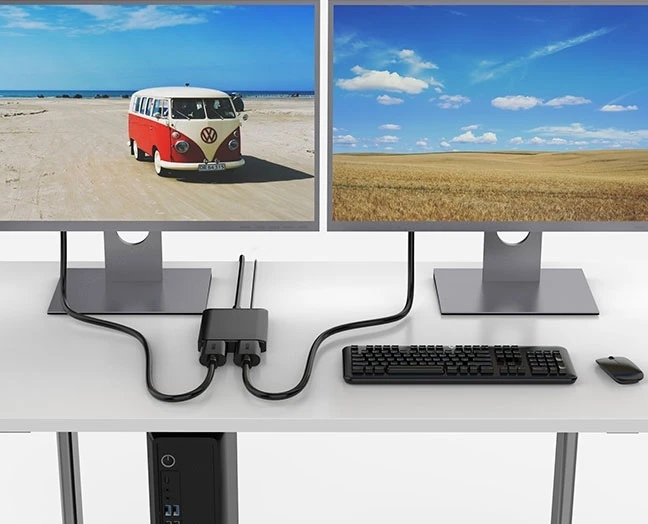 PREMIUMCORD adapteris DisplayPort – 2x HDMI, MST, plėtinys + veidrodis + 2 vaizdai, 4K*2K@30Hz