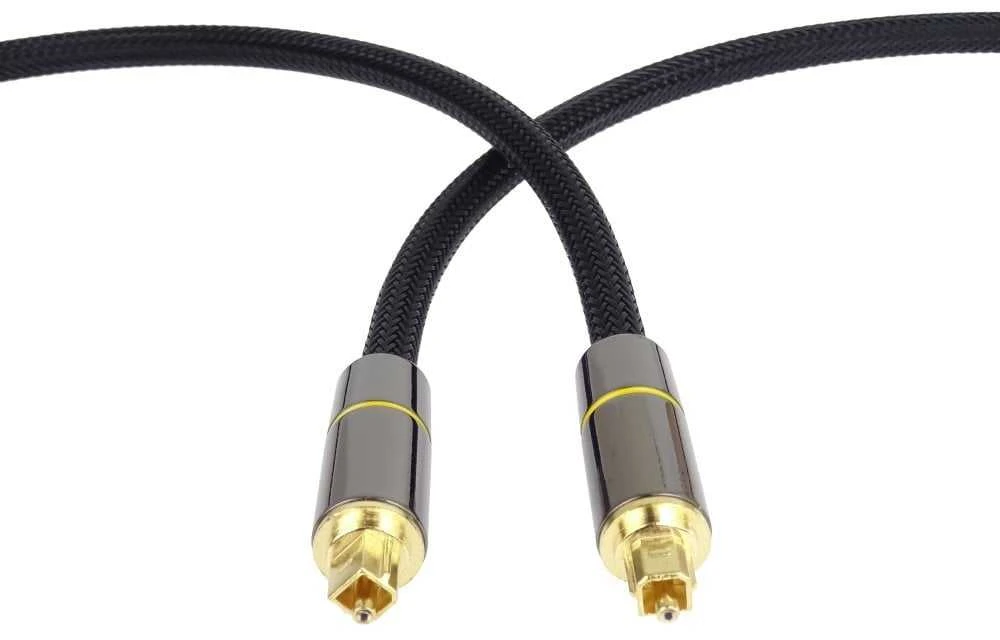 „PremiumCord“ optinis garso kabelis „Toslink“, išorinis skersmuo: 7 mm, aukso ir metalo dizainas + nailonas, 1 m