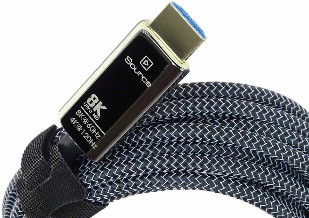 HDMI 2.1 optinio kabelio jungtis su Source žymėjimu